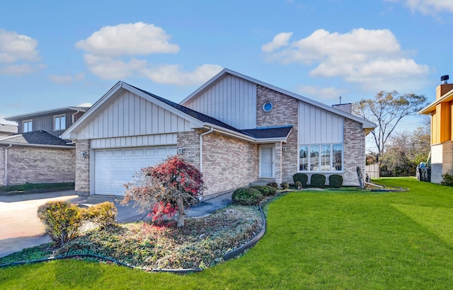 front facade featuring a front yard and a garage