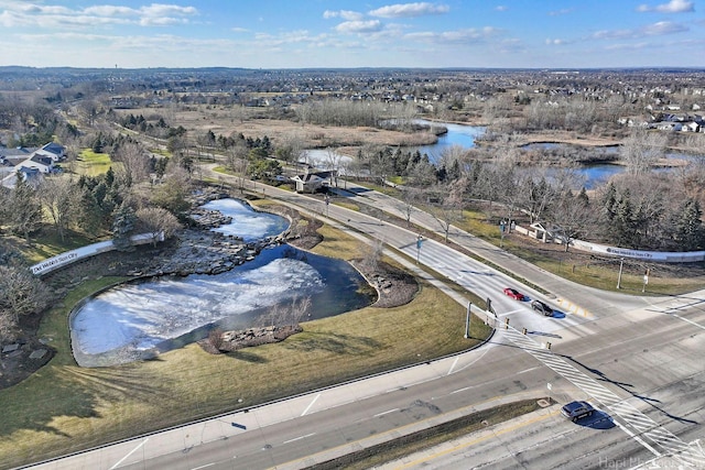 aerial view featuring a water view