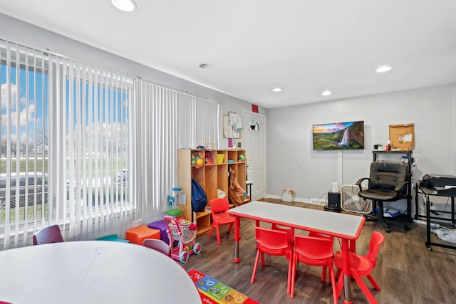 playroom with dark hardwood / wood-style flooring