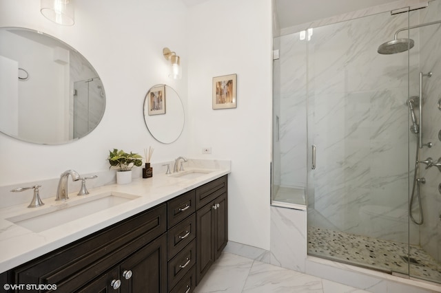 bathroom featuring vanity and walk in shower