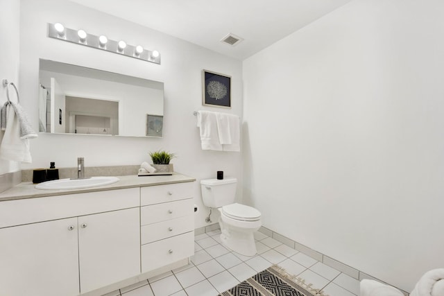 bathroom with tile patterned flooring, vanity, and toilet