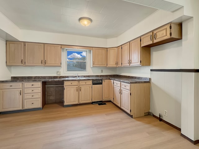 kitchen featuring light brown cabinets, light hardwood / wood-style flooring, and sink