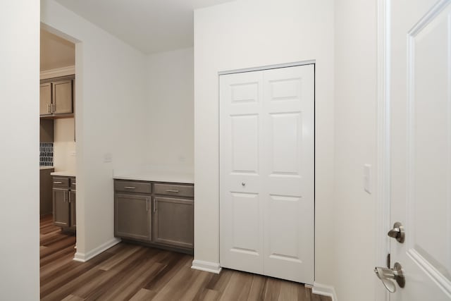 interior space with dark hardwood / wood-style floors