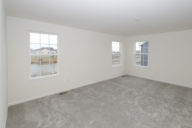 spare room featuring plenty of natural light and light colored carpet