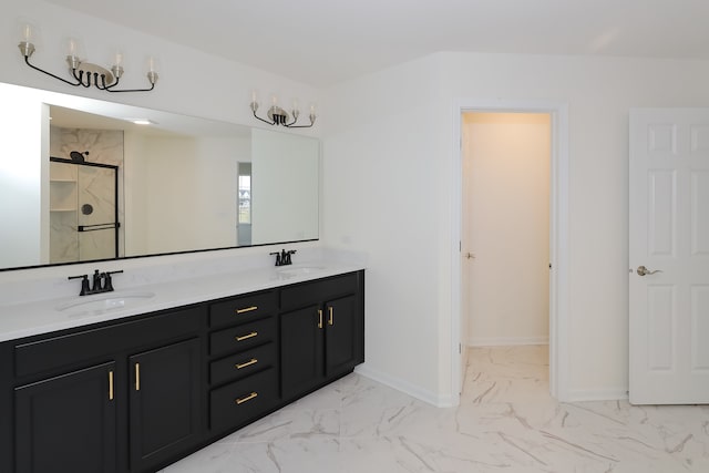 bathroom with vanity and an enclosed shower