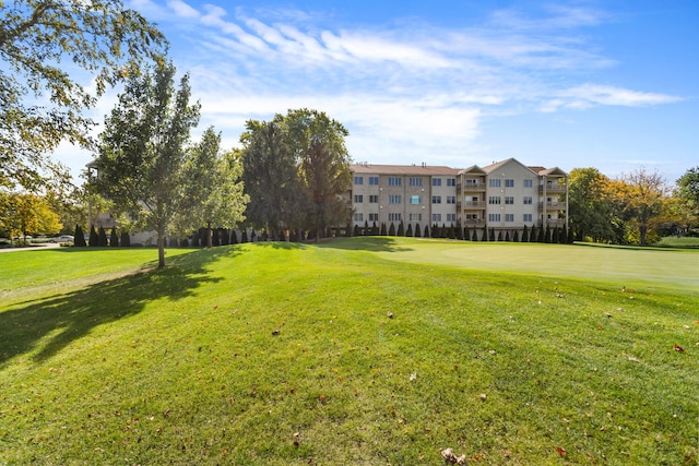 surrounding community featuring a yard and view of golf course