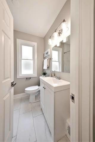 bathroom featuring vanity, a healthy amount of sunlight, and toilet