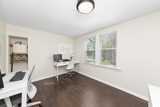 office area with dark wood-type flooring