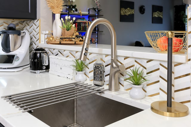 interior details featuring tasteful backsplash and sink