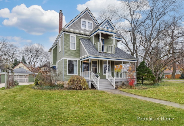 victorian house featuring covered porch and a front yard