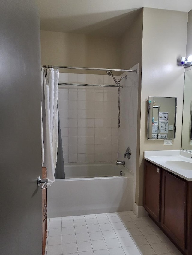 bathroom featuring shower / bath combo, vanity, and tile patterned floors