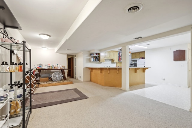 interior space featuring light colored carpet