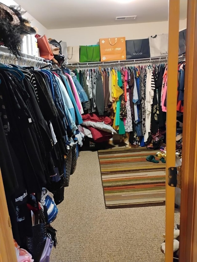 walk in closet featuring carpet floors