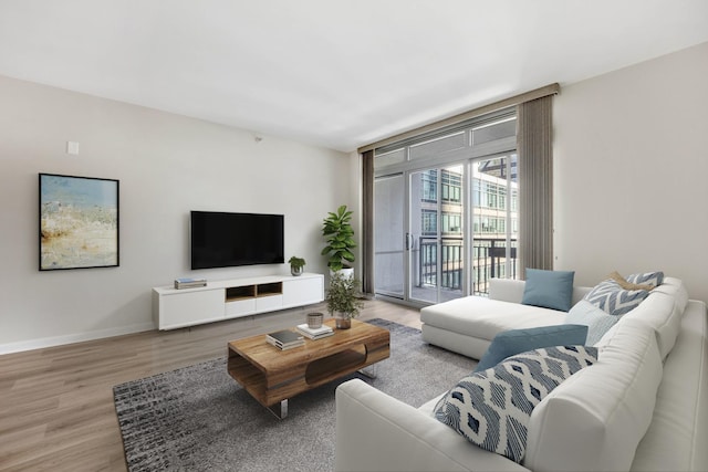 living room with light wood-type flooring