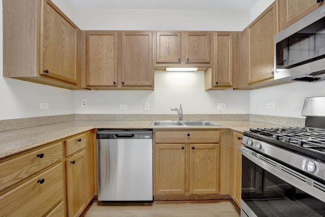 kitchen featuring appliances with stainless steel finishes, sink, and light brown cabinetry