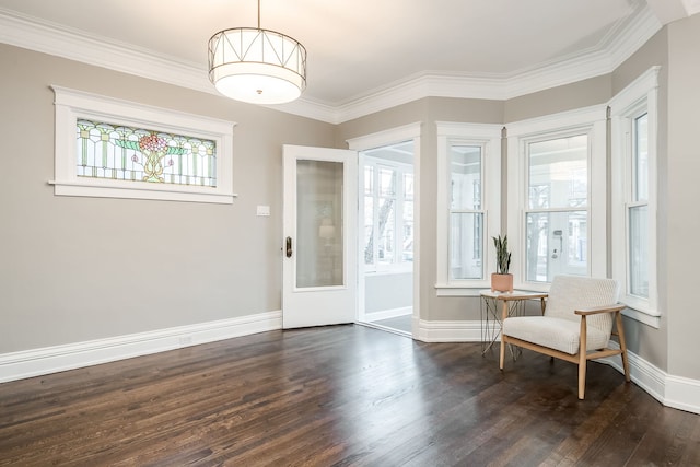 entryway with crown molding and dark hardwood / wood-style floors