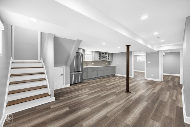 interior space with dark wood-type flooring