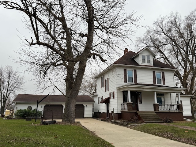 view of front of home featuring covered porch and a front yard