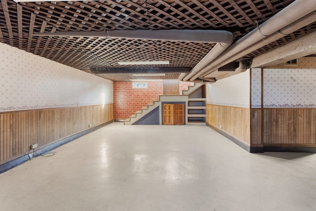 basement with wood walls