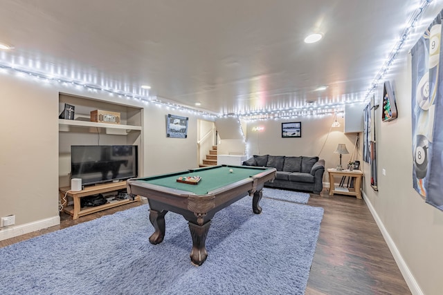 game room with dark wood-type flooring and pool table