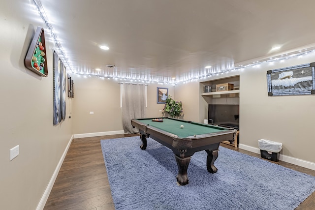 game room with dark wood-type flooring and pool table