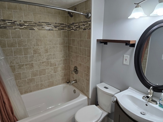 full bathroom featuring vanity, shower / bath combo, and toilet