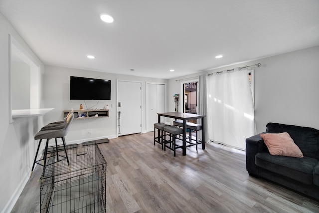 living room with light hardwood / wood-style flooring