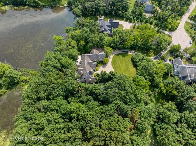 bird's eye view featuring a water view