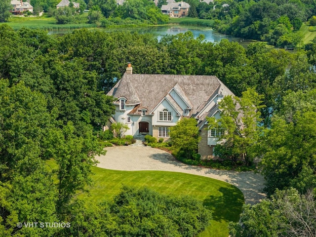 aerial view with a water view