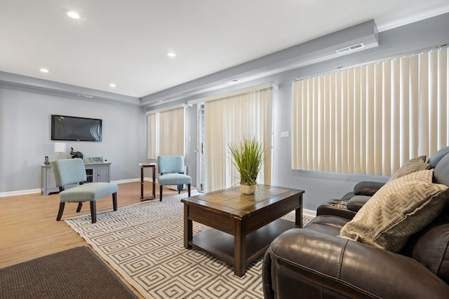 living room featuring light hardwood / wood-style flooring