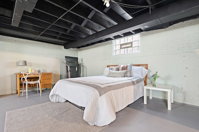 bedroom with concrete floors