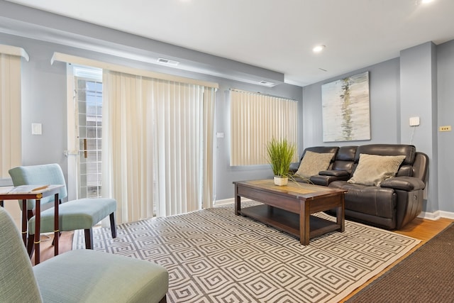 living room featuring light wood-type flooring