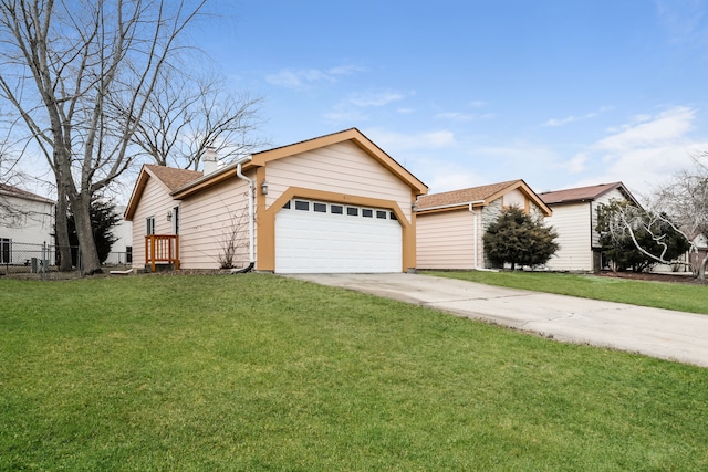 ranch-style house featuring a front lawn and a garage