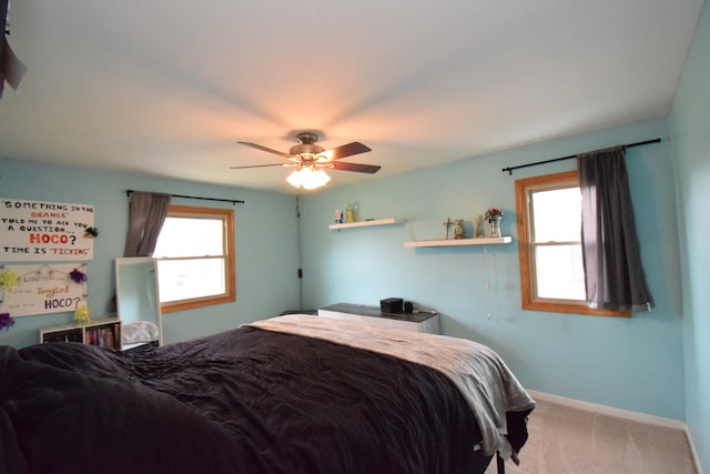 bedroom featuring carpet floors and ceiling fan