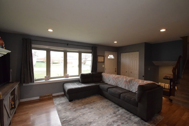 living room with hardwood / wood-style floors