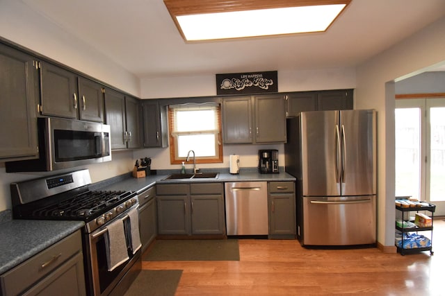 kitchen featuring sink, light hardwood / wood-style flooring, and appliances with stainless steel finishes