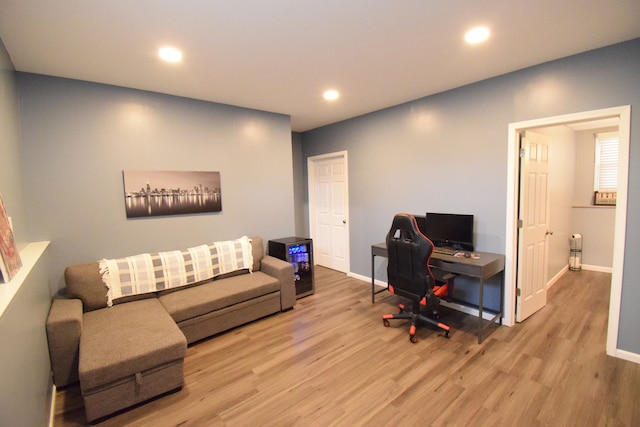 home office featuring wood-type flooring