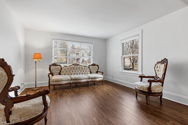 living area with dark wood-type flooring