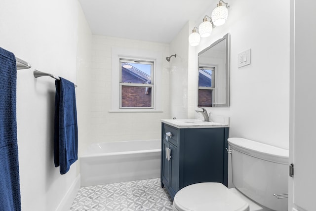 full bathroom featuring vanity,  shower combination, and toilet