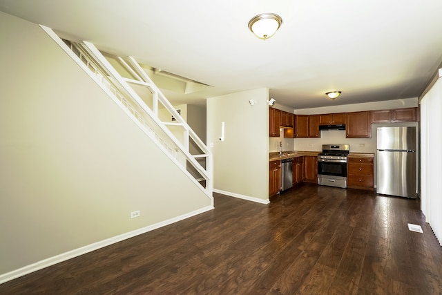 kitchen featuring sink, dark hardwood / wood-style floors, and appliances with stainless steel finishes