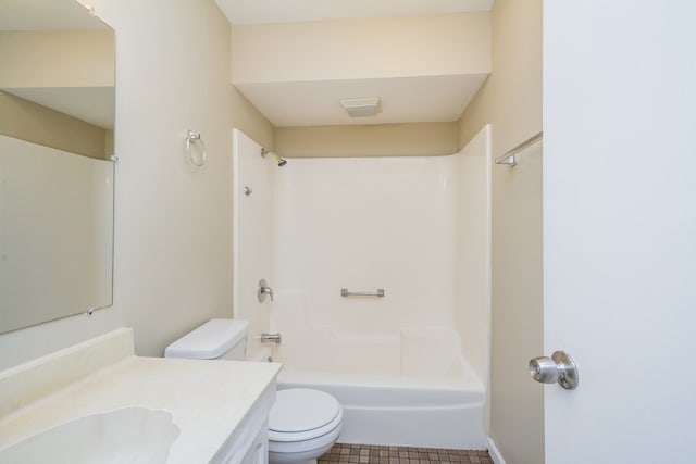 full bathroom featuring tile patterned floors, shower / bathing tub combination, vanity, and toilet