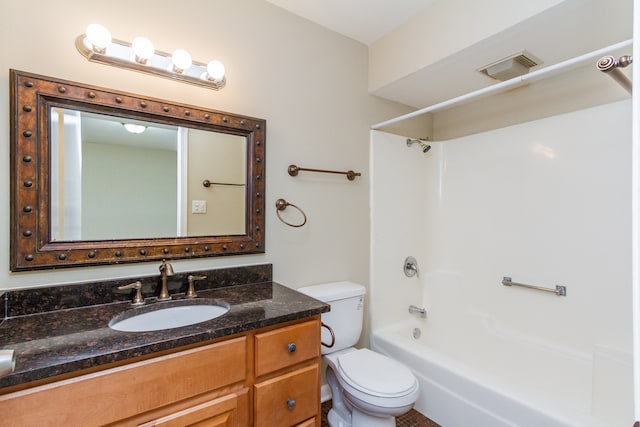 full bathroom with vanity, shower / bathtub combination, and toilet