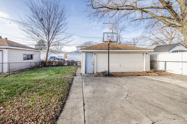 detached garage featuring fence