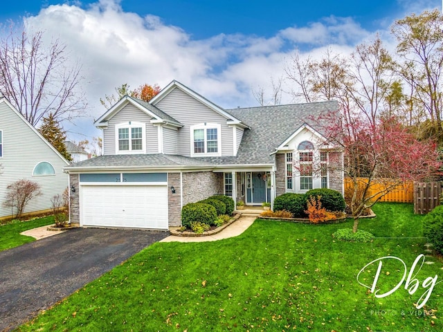 front of property featuring a front lawn and a garage