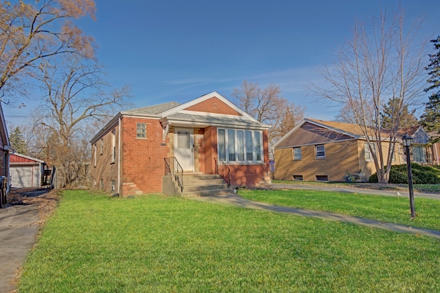 bungalow with a front lawn