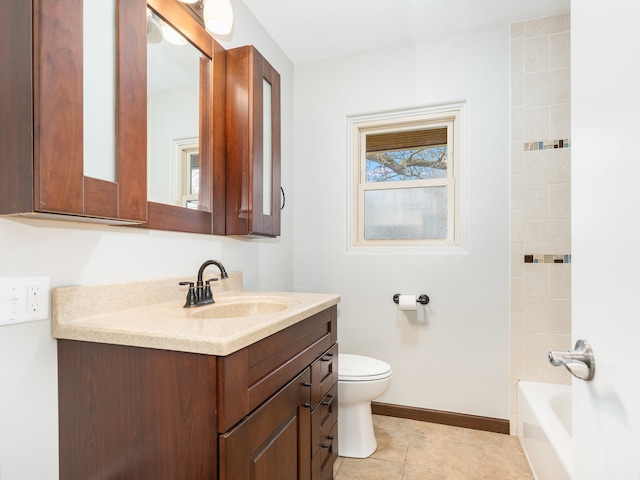 bathroom featuring tile patterned floors, vanity, and toilet