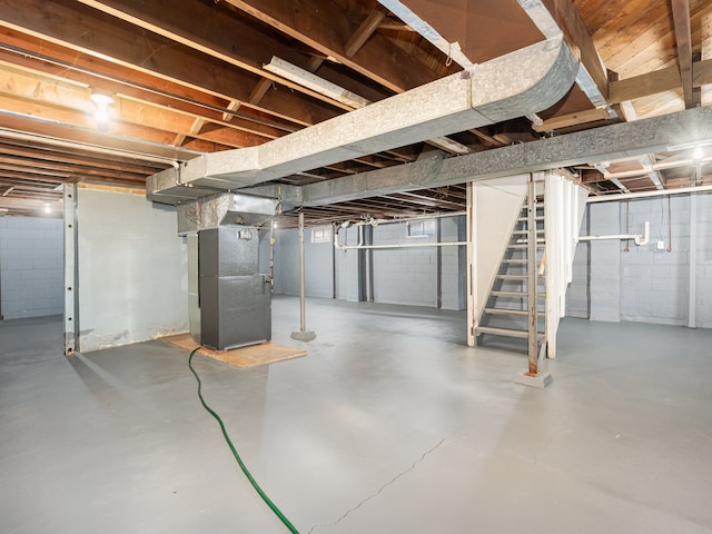 basement with heating unit