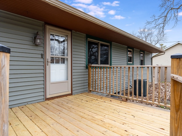 wooden terrace featuring central air condition unit