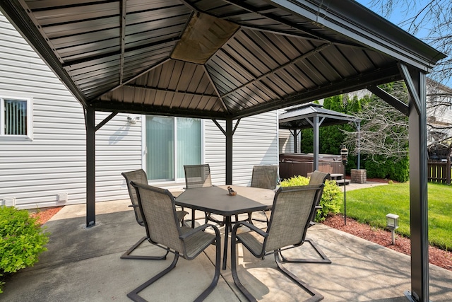 view of patio with a gazebo and a hot tub