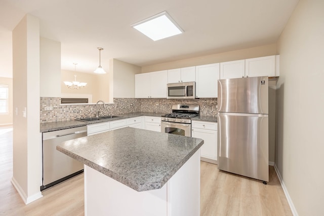 kitchen with decorative backsplash, sink, stainless steel appliances, and light wood-type flooring